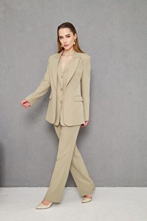 Yelek Görünümlü 3 Gold Düğme Takım Haki