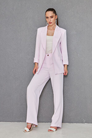 Kısa Kol Nikel Düğmeli Krep Takım Pudra
