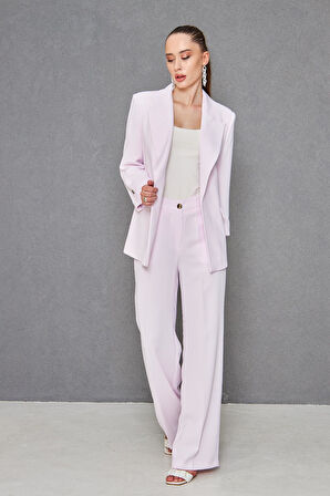 Kısa Kol Nikel Düğmeli Krep Takım Pudra