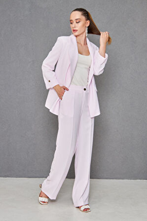 Kısa Kol Nikel Düğmeli Krep Takım Pudra