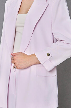 Kısa Kol Nikel Düğmeli Krep Takım Pudra