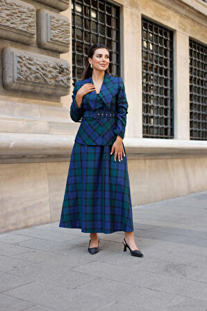 Kemer Detay Ekose Poliviskon Etekli Takım Lacivert