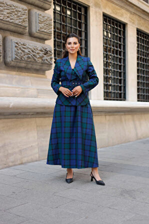 Kemer Detay Ekose Poliviskon Etekli Takım Lacivert