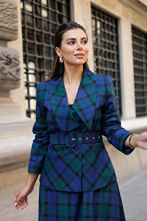 Kemer Detay Ekose Poliviskon Etekli Takım Lacivert