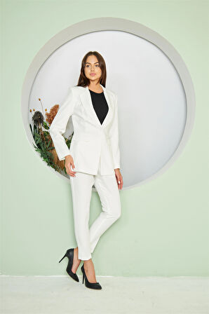 Tek Düğme Klasik Takım Ekru