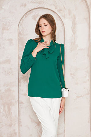 Büzgü Kol Fularlı Gömlek Yeşil