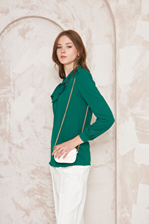 Büzgü Kol Fularlı Gömlek Yeşil