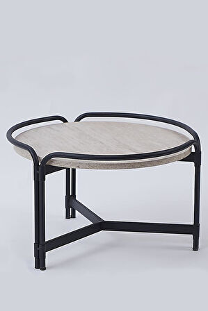  2'li Yuvarlak Orta Sehpa Seti – Modern Metal Ayaklı, Doğal Mermer Görünümlü Sehpa Takımı (80x45 cm + 60x35 cm)