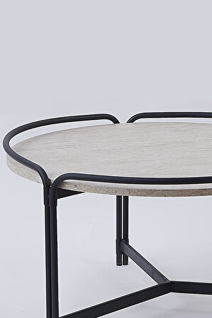  2'li Yuvarlak Orta Sehpa Seti – Modern Metal Ayaklı, Doğal Mermer Görünümlü Sehpa Takımı (80x45 cm + 60x35 cm)