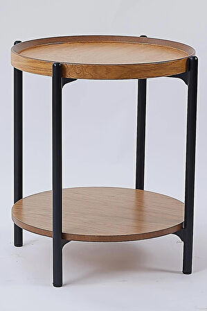İkili Sehpa Seti – Orta Sehpa 80x42 cm & Yan Sehpa 48x59 cm, MDF Tabla, Siyah Metal Gövde
