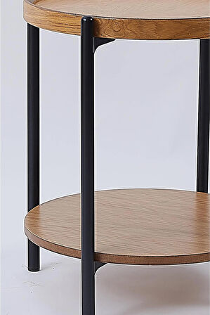 İkili Sehpa Seti – Orta Sehpa 80x42 cm & Yan Sehpa 48x59 cm, MDF Tabla, Siyah Metal Gövde