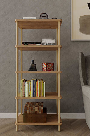 5 Katlı Çok Amaçlı Ahşap Raf Kitaplık – 30x60x135 cm – Açık Raflı Düzenleyici Sistem