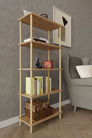 5 Katlı Çok Amaçlı Ahşap Raf Kitaplık – 30x60x135 cm – Açık Raflı Düzenleyici Sistem