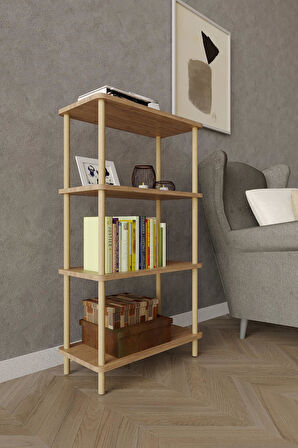 4 Katlı Ahşap Açık Raf Kitaplık – 30x50x104 cm – Çok Amaçlı Dekoratif Raf Ünitesi