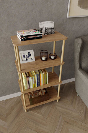 4 Katlı Ahşap Açık Raf Kitaplık – 30x50x104 cm – Çok Amaçlı Dekoratif Raf Ünitesi