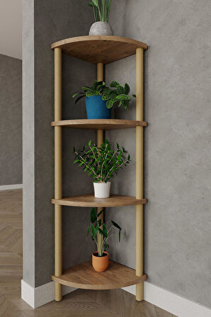 4 Katlı Köşe Raf – 29x29x105 cm – Ahşap Görünümlü Dekoratif Açık Kitaplık