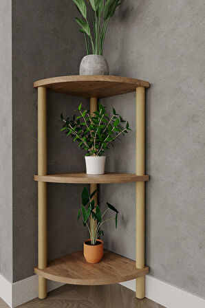 3 Katlı Ahşap Köşe Raf – 29x29x74 cm – Dekoratif Açık Raf Ünitesi