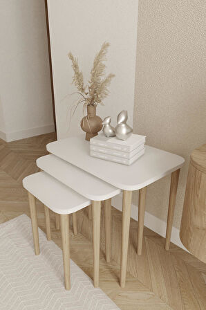 Dikdörtgen Zigon Sehpa 3'lü Set – Ahşap Ayaklı Modern Tasarım