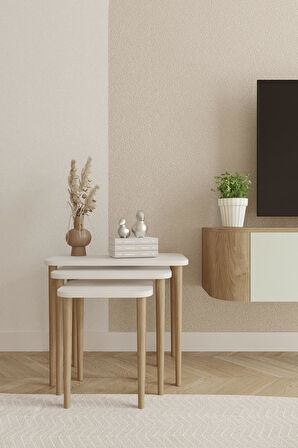 Dikdörtgen Zigon Sehpa 3'lü Set – Ahşap Ayaklı Modern Tasarım