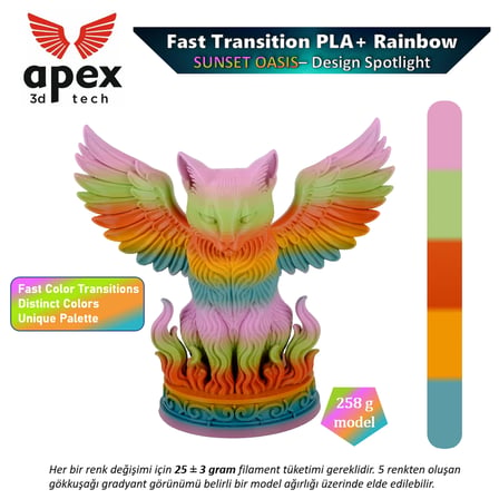 Apex3D Gökkuşağı PLA+ Filament - Günbatımı Vahası 1 Kg 1.75mm