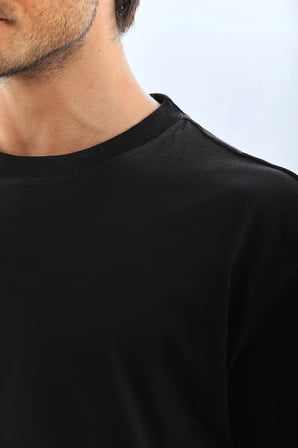 Erkek Düz Yazlık Kısa Kol Tişört Bisiklet Yaka Oversize T-Shirt - Siyah