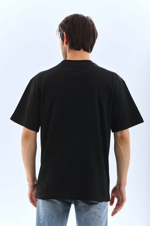 Erkek Düz Yazlık Kısa Kol Tişört Bisiklet Yaka Oversize T-Shirt - Siyah