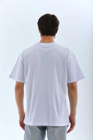 Erkek Düz Yazlık Kısa Kol Tişört Bisiklet Yaka Oversize T-Shirt - Beyaz
