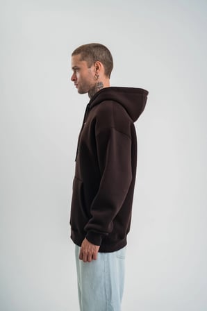 Erkek Nakışlı Kapüşonlu Oversize 3 İplik Pamuklu SweatShirt Hoodie - Siyah