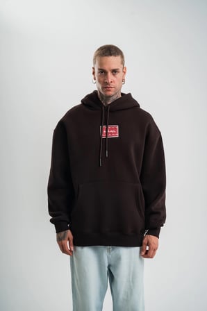 Erkek Nakışlı Kapüşonlu Oversize 3 İplik Pamuklu SweatShirt Hoodie - Siyah