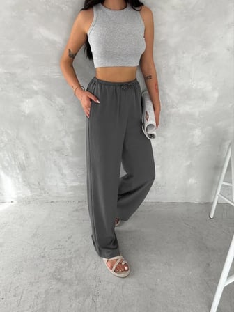 Kadın Ayrobin Oversize Kadın Pantolon - Füme