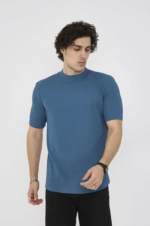 ERKEK Yazlık Tişört Bisiklet Yaka T-Shirt- Turkuaz