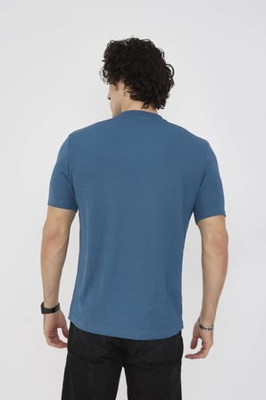 ERKEK Yazlık Tişört Bisiklet Yaka T-Shirt- Turkuaz