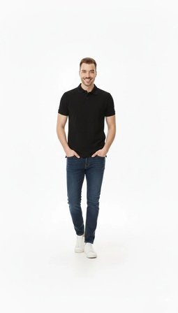 Erkek Polo Yaka Düğmeli Pike Kumaş Tişört Regular Fit Kısa Kol T-Shirt - Siyah