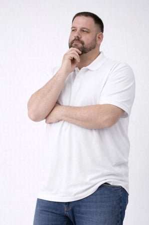 Erkek Polo Yaka Düğmeli Tişört Pike Kumaş Battal Beden Kısa Kol T-Shirt - Beyaz