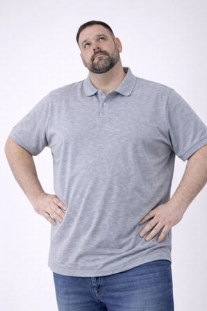 Erkek Polo Yaka Düğmeli Pike Kumaş Tişört Battal Beden Kısa Kol T-Shirt - Gri