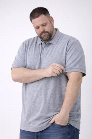 Erkek Polo Yaka Düğmeli Pike Kumaş Tişört Battal Beden Kısa Kol T-Shirt - Gri