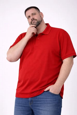 Erkek Polo Yaka Düğmeli Pike Kumaş Battal Beden Kısa Kol Tişört T-Shirt - Kırmızı