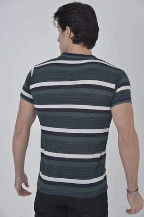 Erkek Polo Yaka tişört Slim Fit Dokuma Çizgili  Kısa kol T-Shirt - Haki