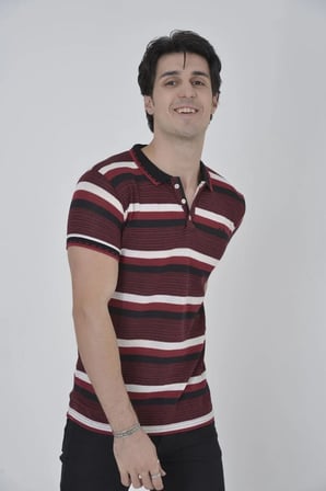 Erkek Polo Yaka tişört Slim Fit Dokuma Çizgili Kısa kol T-Shirt - Bordo