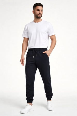 Erkek Jogger Eşofman Altı Cepli, Paça Lastikli , Spor Pantolon - Siyah