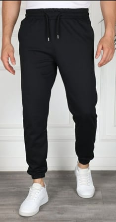 Erkek Jogger Eşofman Altı Cepli, Paça Lastikli , Spor Pantolon - Siyah