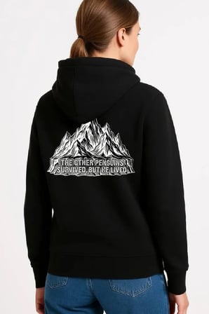 Kadın 3 İplik Pamuklu Kapüşonlu Hoodie Sweatshirt Nihilist Penguen Baskılı - Siyah