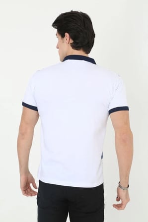Erkek Polo Yaka Tişört Slim Fit Baskılı Kısa Kol T-Shirt - Beyaz