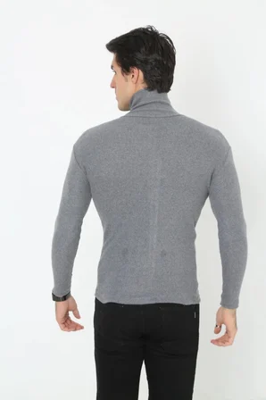 Erkek Fitilli Kaşkorse Kumaş Boğazlı Full Likralı Slimfit Body - Füme