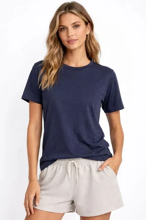 Kadın Tişört Osy Modal yumuşak dokulu Kumaş Bisiklet Yaka T-shirt - İndigo