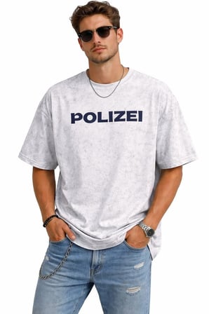 Erkek Asit Yıkamalı Oversize Tişört Bisiklet Yaka Kısa Kol T-shirt - Beyaz