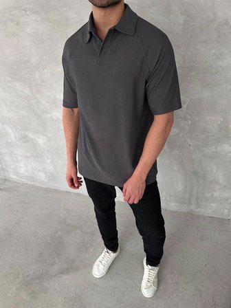Erkek Polo Yaka Tişört Patlı Kısa Kol Yazlık T-shirt - Antrasit