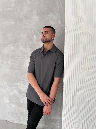 Erkek Polo Yaka Tişört Patlı Kısa Kol Yazlık T-shirt - Antrasit