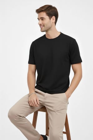 Erkek Bisiklet Yaka Yazlık Kısa kol Düz Tişört Regular Kalıp T-shirt - Siyah