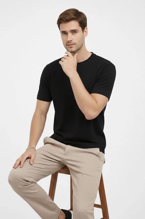 Erkek Bisiklet Yaka Yazlık Kısa kol Düz Tişört Regular Kalıp T-shirt - Siyah